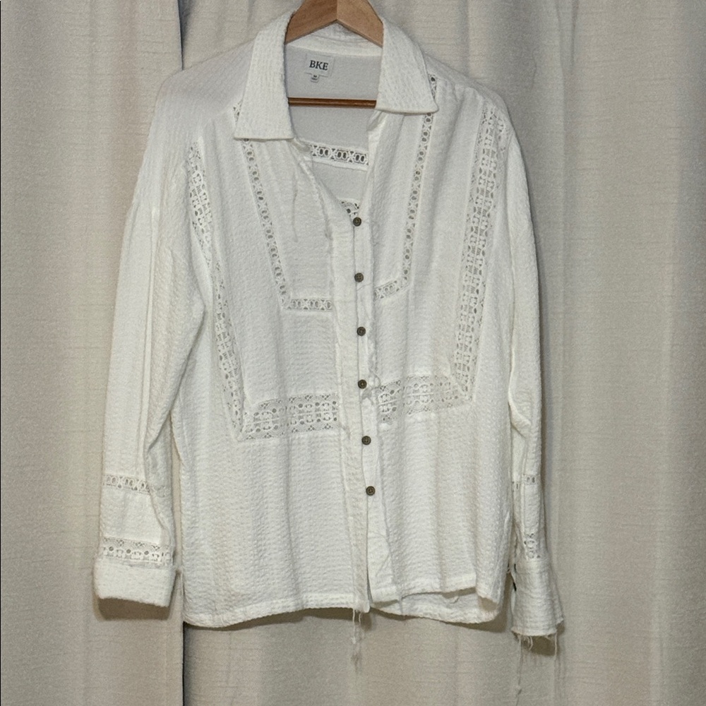 BKE Ivory Lace Button-Up Blouse